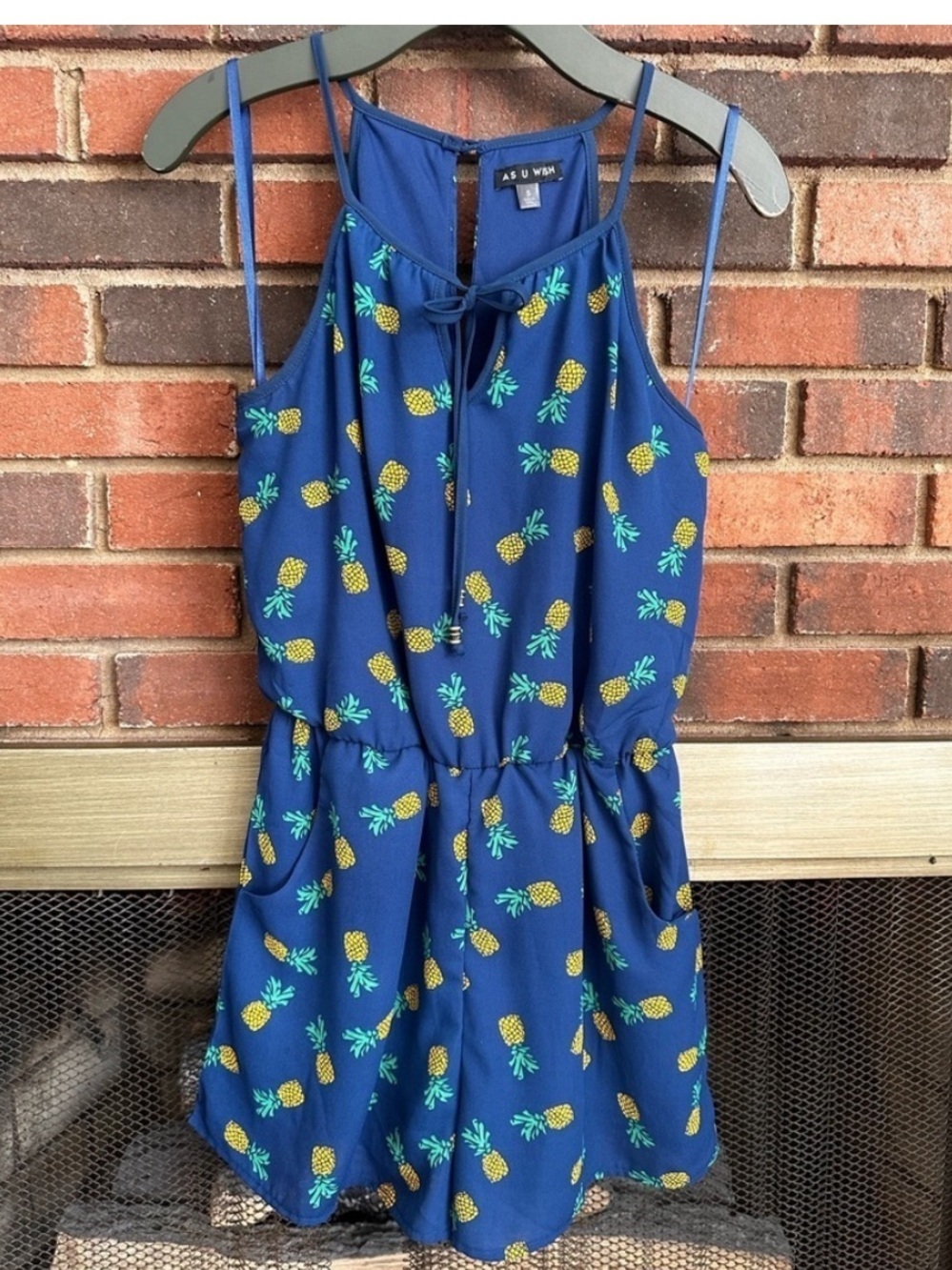 As U Wish Navy Pineapple Print Romper
